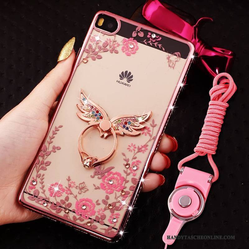 Hülle Huawei P8 Lite Strass Handyhüllen Jugend, Case Huawei P8 Lite Weiche Grenze Rosa