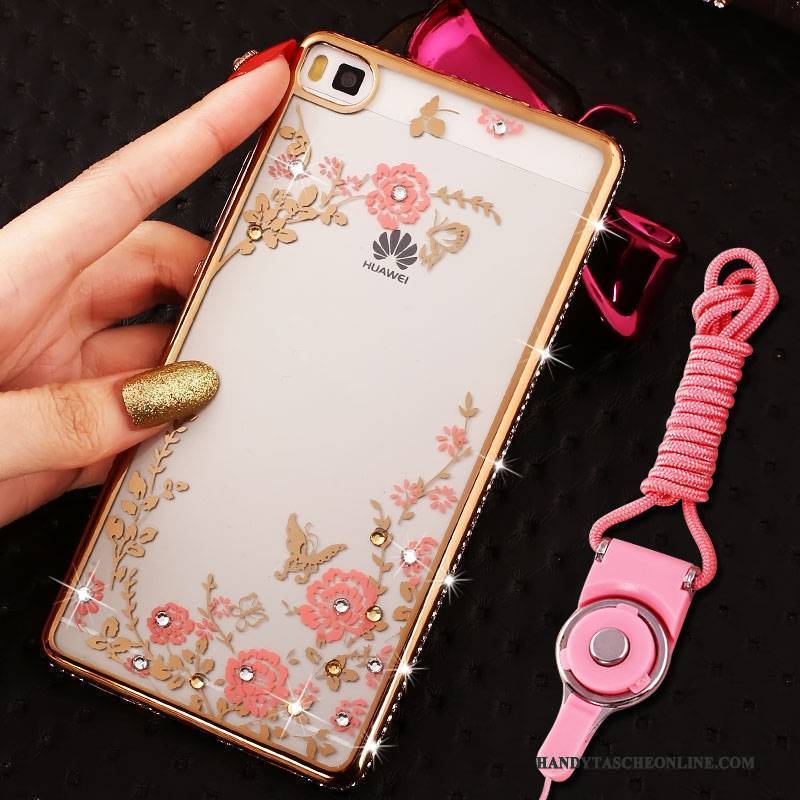 Hülle Huawei P8 Lite Strass Handyhüllen Jugend, Case Huawei P8 Lite Weiche Grenze Rosa