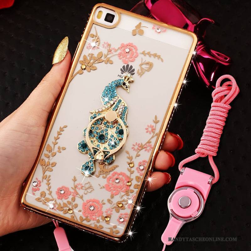 Hülle Huawei P8 Lite Strass Handyhüllen Jugend, Case Huawei P8 Lite Weiche Grenze Rosa