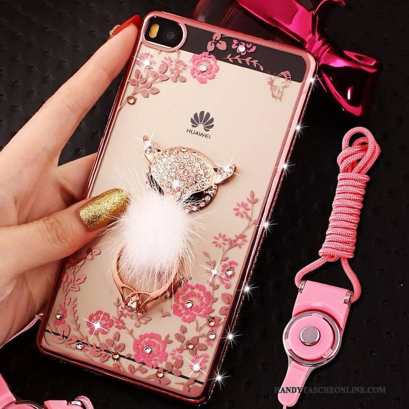 Hülle Huawei P8 Lite Strass Handyhüllen Jugend, Case Huawei P8 Lite Weiche Grenze Rosa