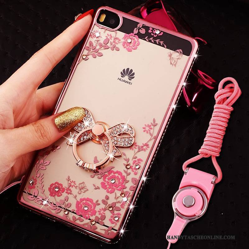 Hülle Huawei P8 Lite Strass Handyhüllen Jugend, Case Huawei P8 Lite Weiche Grenze Rosa