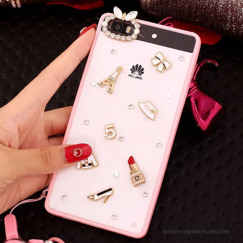 Hülle Huawei P8 Lite Strass Rosa Hängender Hals, Case Huawei P8 Lite Schutz Anti-sturz Jugend