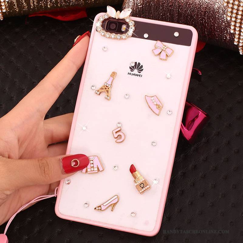 Hülle Huawei P8 Lite Strass Rosa Hängender Hals, Case Huawei P8 Lite Schutz Anti-sturz Jugend