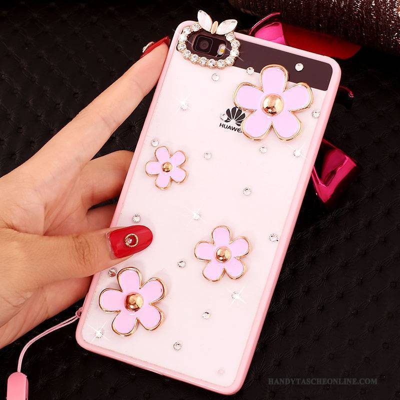 Hülle Huawei P8 Lite Strass Rosa Hängender Hals, Case Huawei P8 Lite Schutz Anti-sturz Jugend