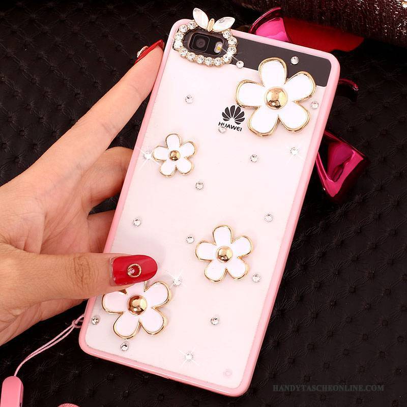 Hülle Huawei P8 Lite Strass Rosa Hängender Hals, Case Huawei P8 Lite Schutz Anti-sturz Jugend