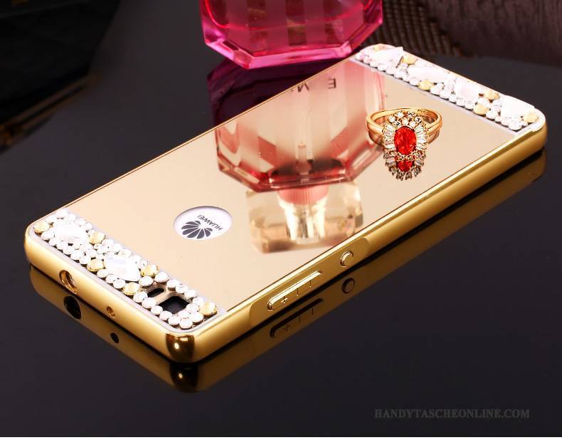 Hülle Huawei P8 Strass Handyhüllen Anti-sturz, Case Huawei P8 Metall Grenze Gold