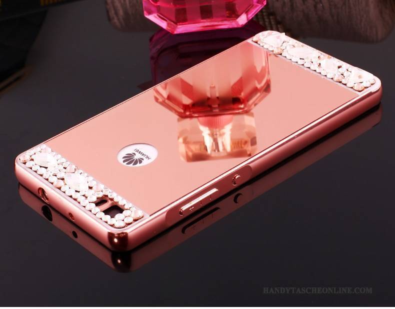 Hülle Huawei P8 Strass Handyhüllen Anti-sturz, Case Huawei P8 Metall Grenze Gold