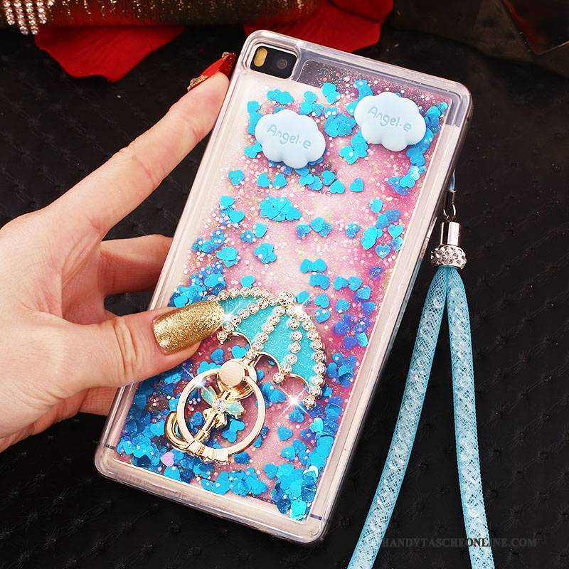 Hülle Huawei P8 Strass Ring Handyhüllen, Case Huawei P8 Schutz Hoch Blau