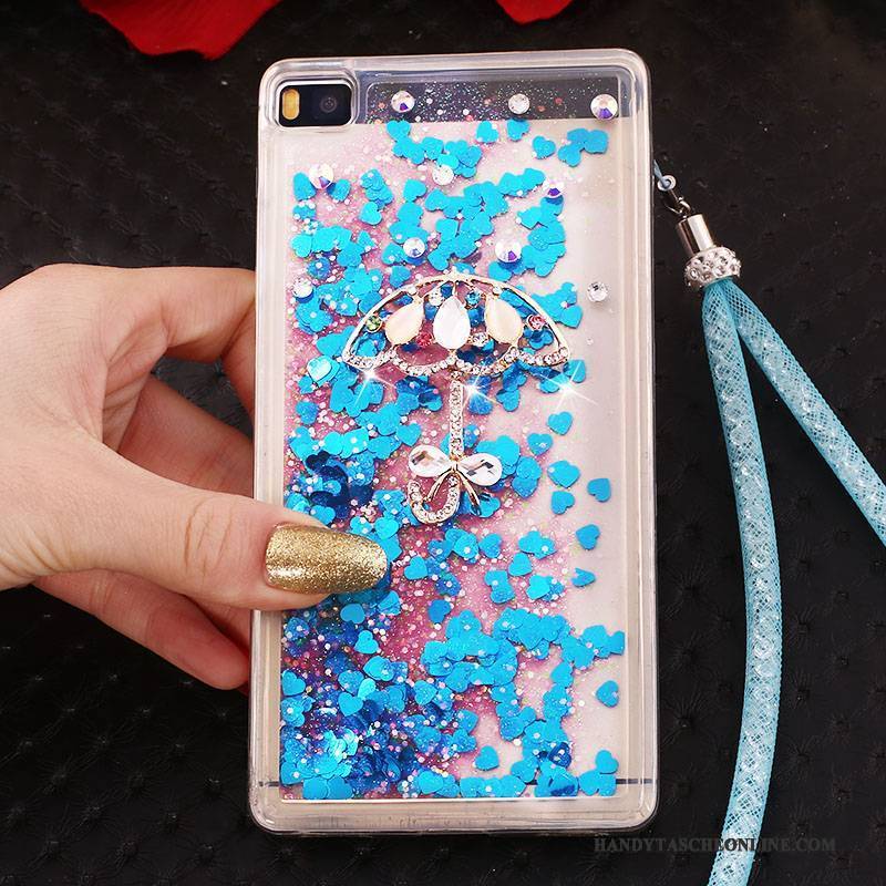 Hülle Huawei P8 Strass Ring Handyhüllen, Case Huawei P8 Schutz Hoch Blau