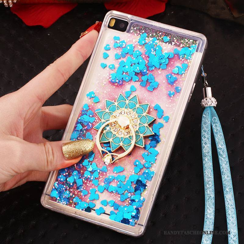 Hülle Huawei P8 Strass Ring Handyhüllen, Case Huawei P8 Schutz Hoch Blau