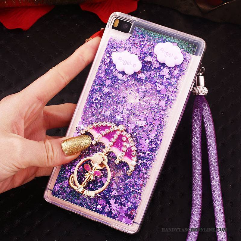 Hülle Huawei P8 Strass Ring Handyhüllen, Case Huawei P8 Schutz Hoch Blau