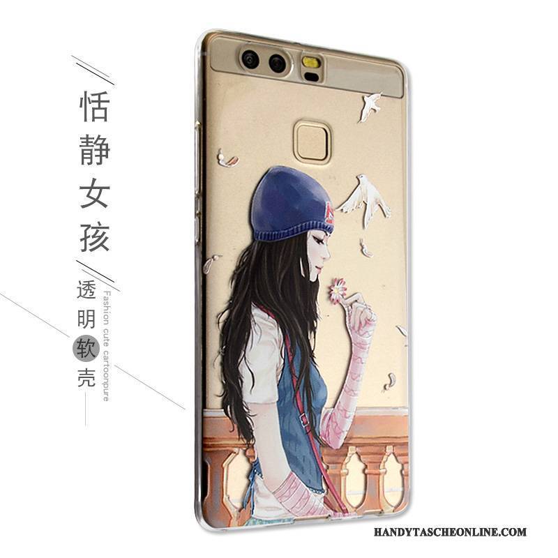 Hülle Huawei P9 Karikatur Handyhüllen Nette, Case Huawei P9 Silikon Rosa Anti-sturz