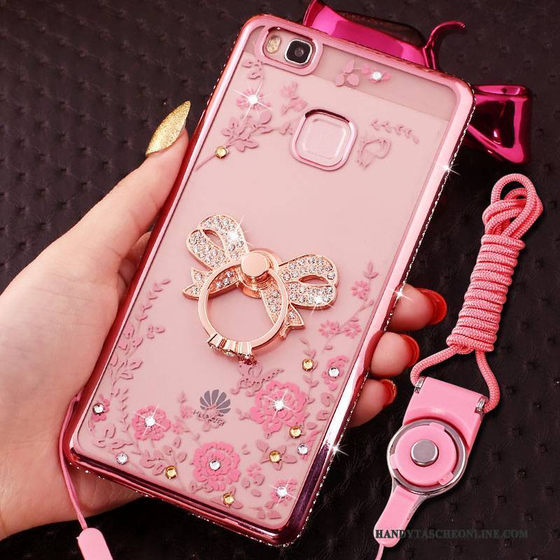 Hülle Huawei P9 Lite Strass Grenze Rosa, Case Huawei P9 Lite Schutz Hängende Verzierungen Jugend