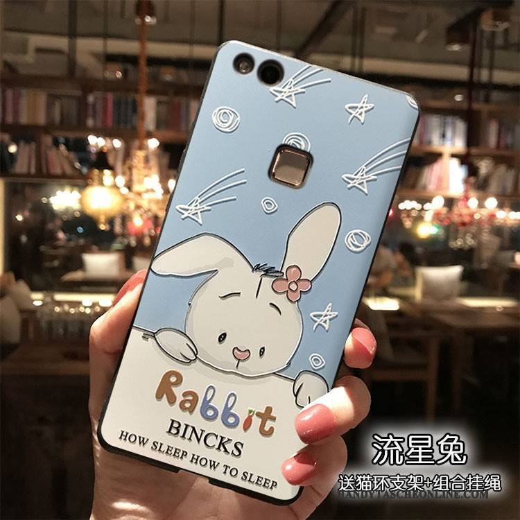 Hülle Huawei P9 Lite Taschen Handyhüllen Nette, Case Huawei P9 Lite Karikatur Hellblau