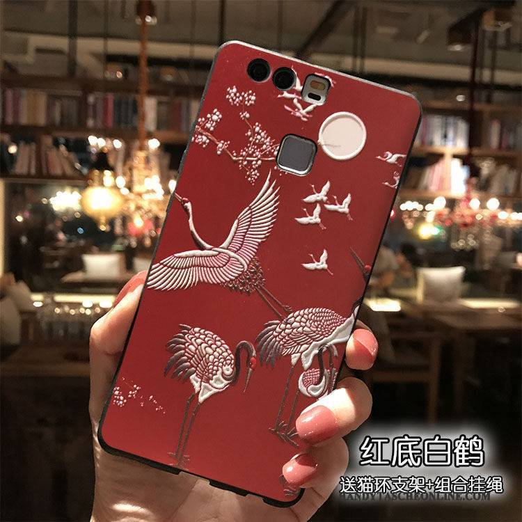 Hülle Huawei P9 Plus Karikatur Handyhüllen Rot, Case Huawei P9 Plus Taschen Blau Hängende Verzierungen