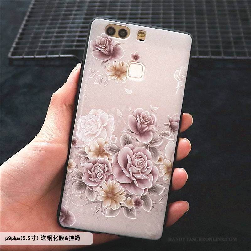 Hülle Huawei P9 Plus Kreativ Handyhüllen Persönlichkeit, Case Huawei P9 Plus Prägung Lila Nubuck