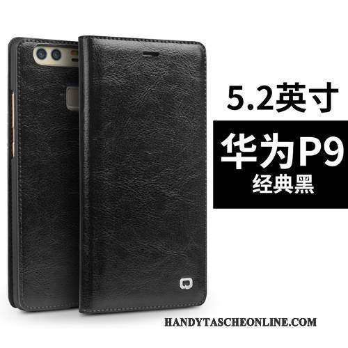 Hülle Huawei P9 Plus Leder Schwarz Hoch, Case Huawei P9 Plus Folio Anti-sturz