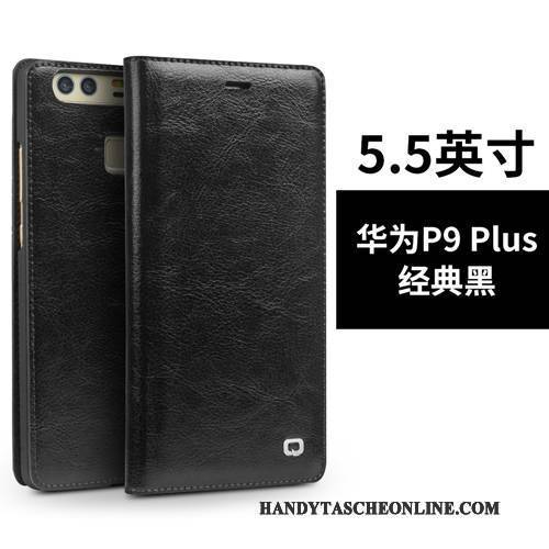 Hülle Huawei P9 Plus Leder Schwarz Hoch, Case Huawei P9 Plus Folio Anti-sturz