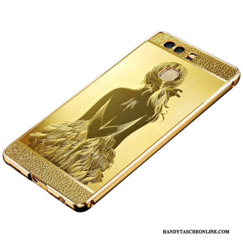 Hülle Huawei P9 Plus Metall Handyhüllen Gold, Case Huawei P9 Plus Schutz Grenze Anti-sturz