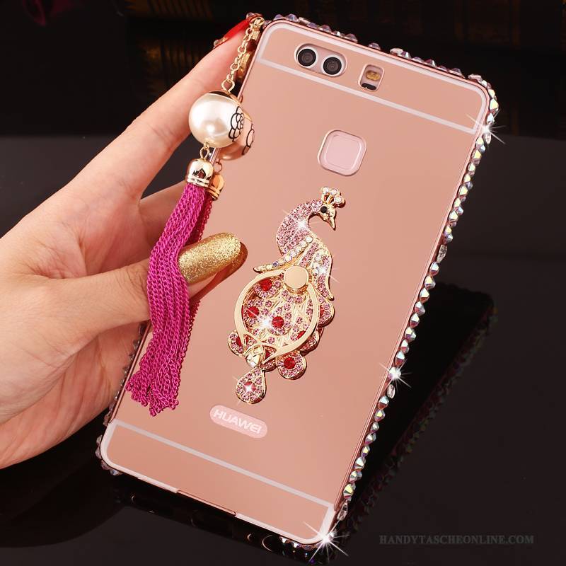 Hülle Huawei P9 Plus Metall Rosa Handyhüllen, Case Huawei P9 Plus Strass Grenze