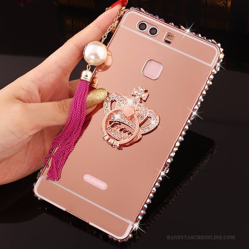 Hülle Huawei P9 Plus Metall Rosa Handyhüllen, Case Huawei P9 Plus Strass Grenze