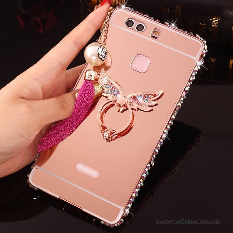 Hülle Huawei P9 Plus Metall Rosa Handyhüllen, Case Huawei P9 Plus Strass Grenze