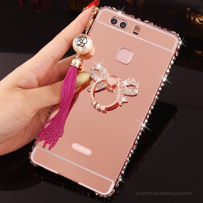 Hülle Huawei P9 Plus Metall Rosa Handyhüllen, Case Huawei P9 Plus Strass Grenze