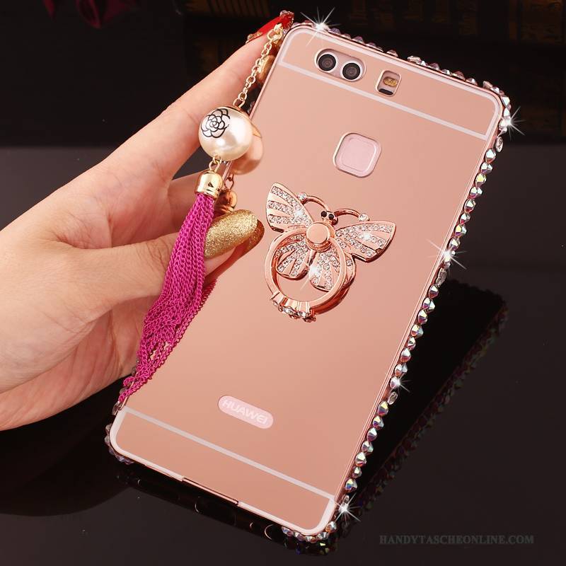 Hülle Huawei P9 Plus Metall Rosa Handyhüllen, Case Huawei P9 Plus Strass Grenze