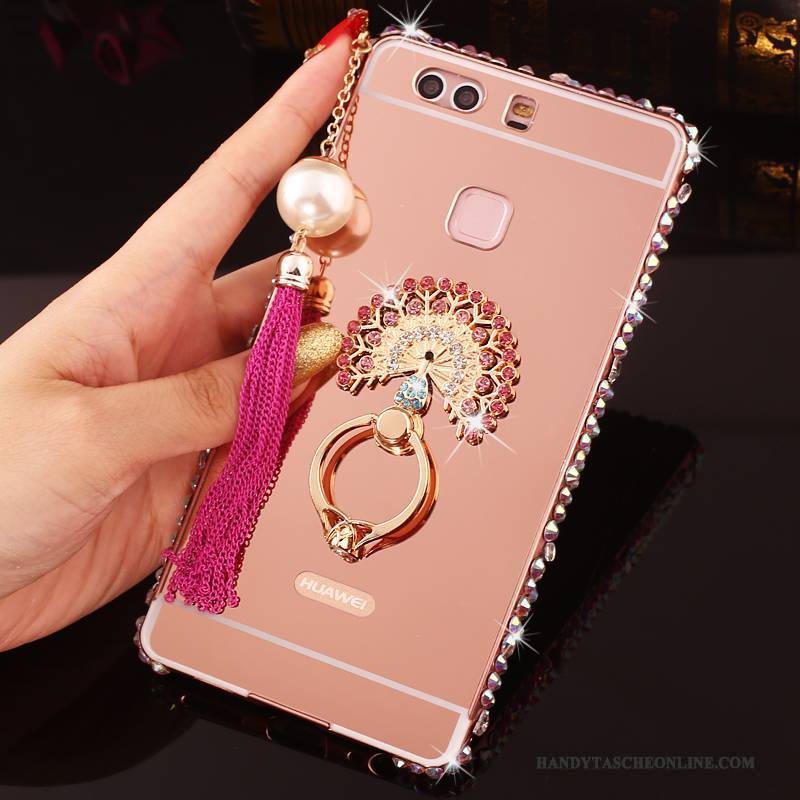 Hülle Huawei P9 Plus Metall Rosa Handyhüllen, Case Huawei P9 Plus Strass Grenze