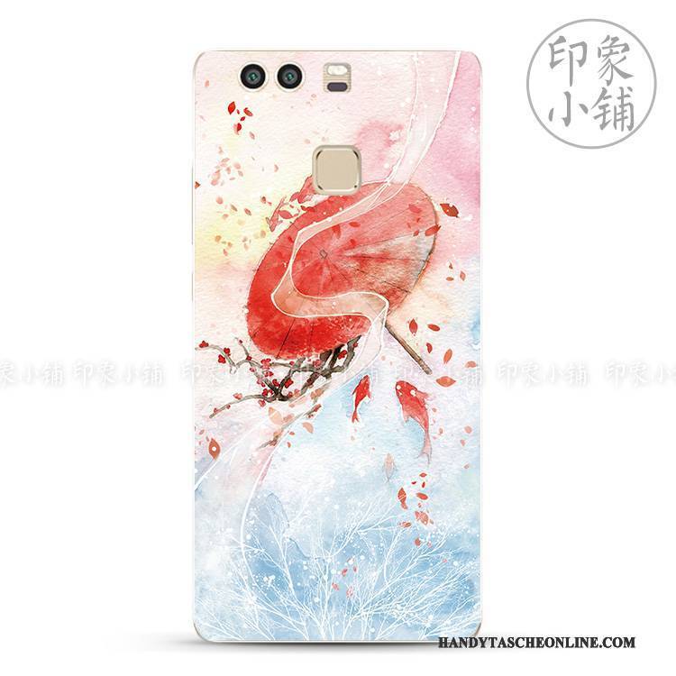 Hülle Huawei P9 Plus Retro Chinesische Art Handbemalte, Case Huawei P9 Plus Weiche Frisch Blau