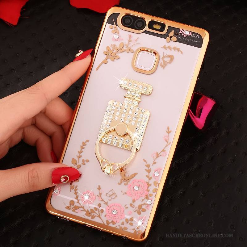 Hülle Huawei P9 Plus Schutz Ring Rosa, Case Huawei P9 Plus Strass Anti-sturz