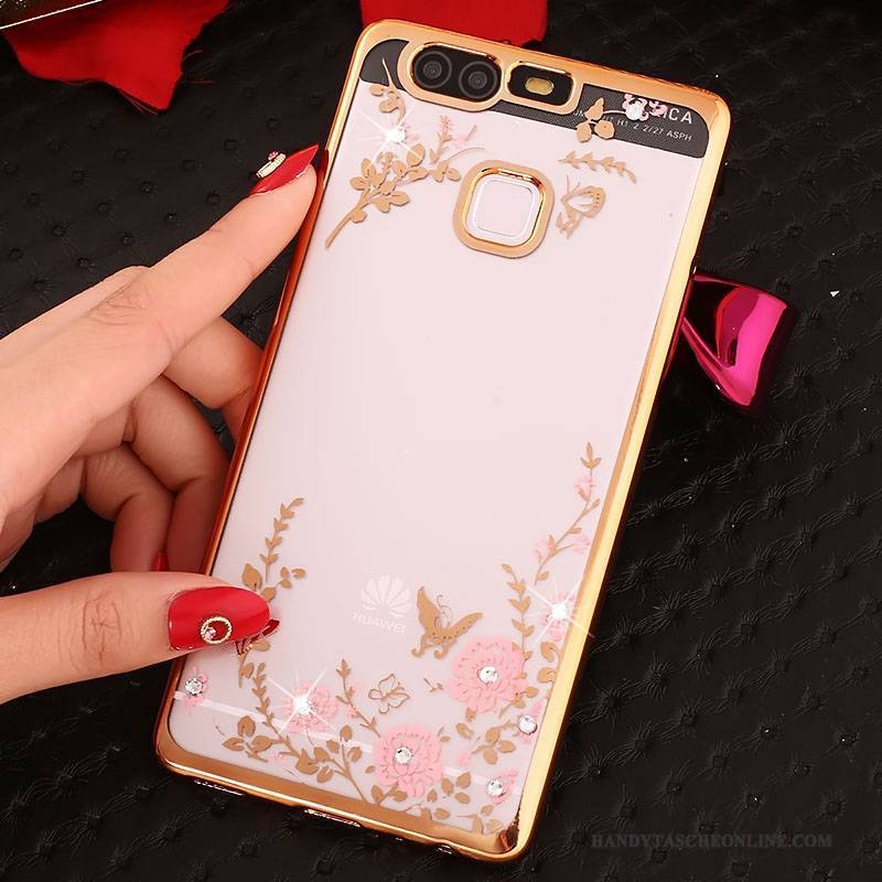 Hülle Huawei P9 Plus Schutz Ring Rosa, Case Huawei P9 Plus Strass Anti-sturz