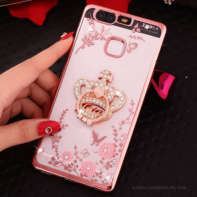 Hülle Huawei P9 Plus Schutz Ring Rosa, Case Huawei P9 Plus Strass Anti-sturz