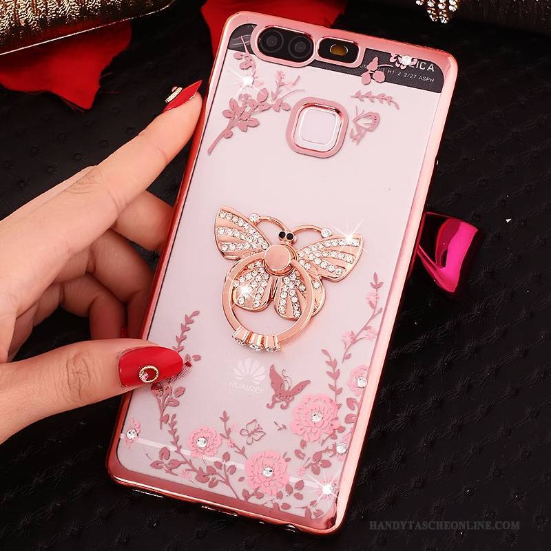 Hülle Huawei P9 Plus Schutz Ring Rosa, Case Huawei P9 Plus Strass Anti-sturz