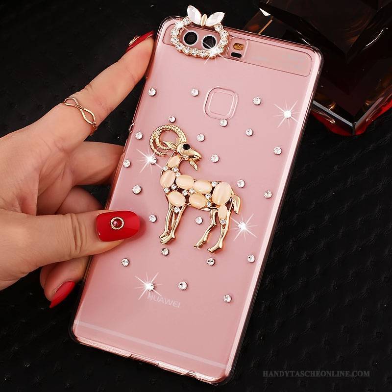 Hülle Huawei P9 Plus Strass Schwer Pu, Case Huawei P9 Plus Schutz Handyhüllen Rosa