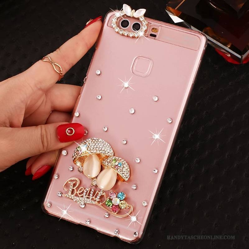 Hülle Huawei P9 Plus Strass Schwer Pu, Case Huawei P9 Plus Schutz Handyhüllen Rosa