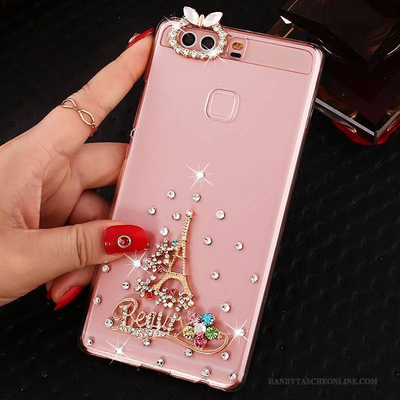 Hülle Huawei P9 Plus Strass Schwer Pu, Case Huawei P9 Plus Schutz Handyhüllen Rosa