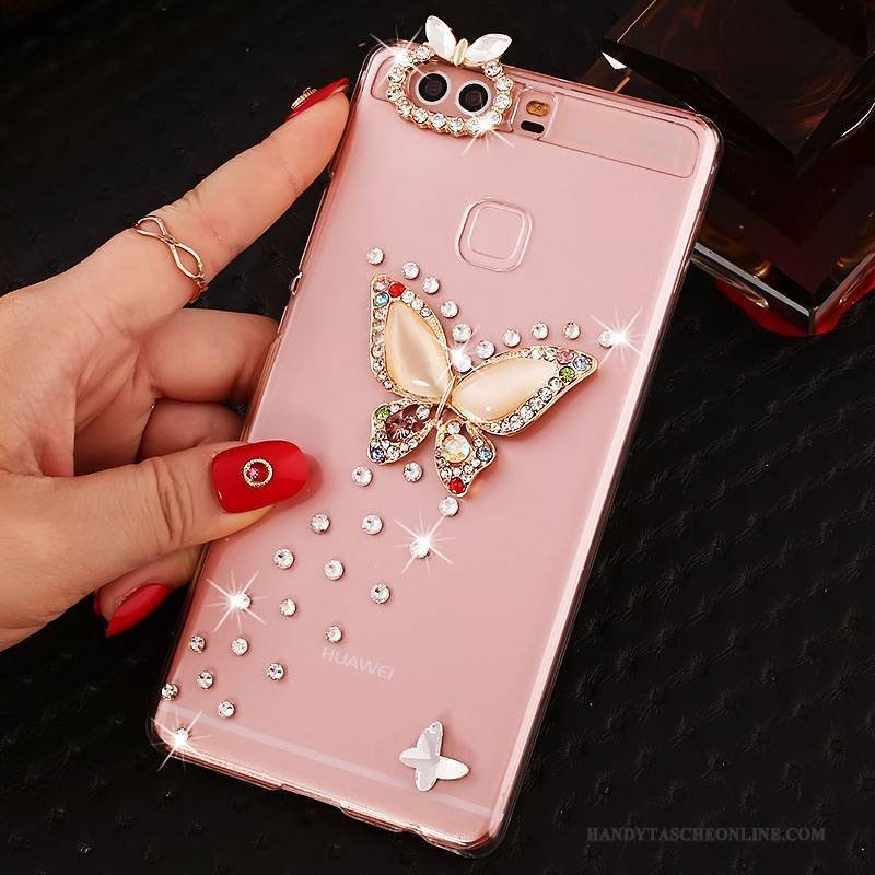 Hülle Huawei P9 Plus Strass Schwer Pu, Case Huawei P9 Plus Schutz Handyhüllen Rosa