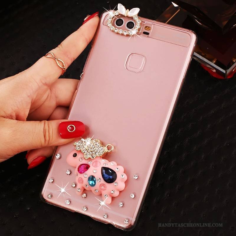 Hülle Huawei P9 Plus Strass Schwer Pu, Case Huawei P9 Plus Schutz Handyhüllen Rosa