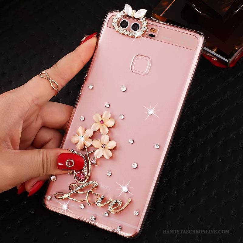 Hülle Huawei P9 Plus Strass Schwer Pu, Case Huawei P9 Plus Schutz Handyhüllen Rosa