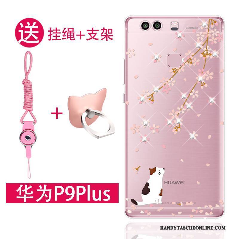 Hülle Huawei P9 Plus Taschen Anti-sturz Rosa, Case Huawei P9 Plus Silikon Hängende Verzierungen Handyhüllen