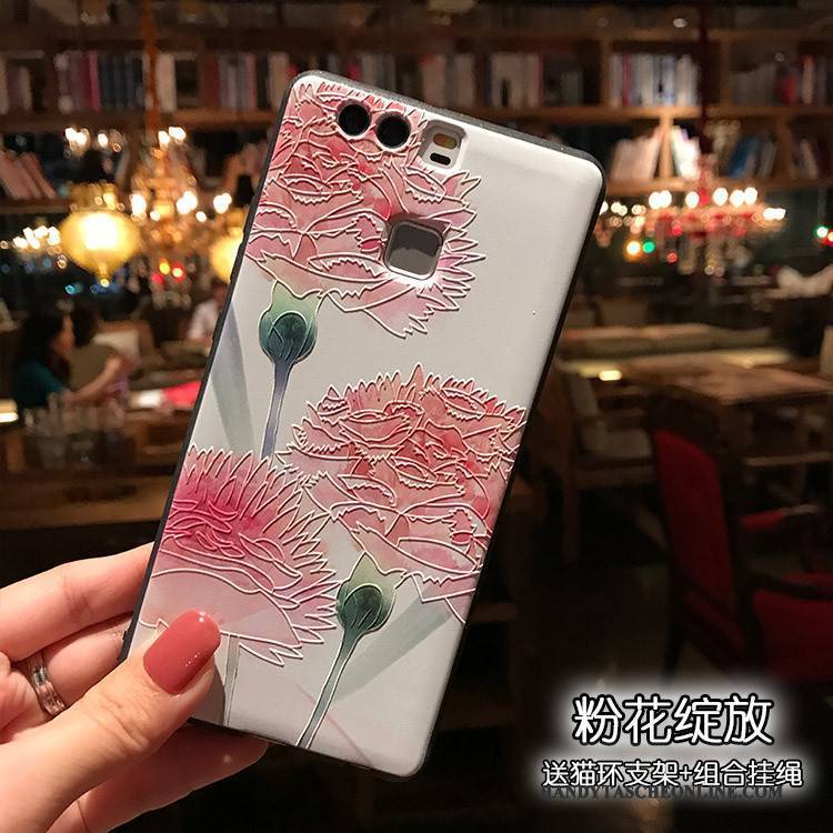 Hülle Huawei P9 Plus Taschen Schwarz Handyhüllen, Case Huawei P9 Plus Weiche Sakura Rot