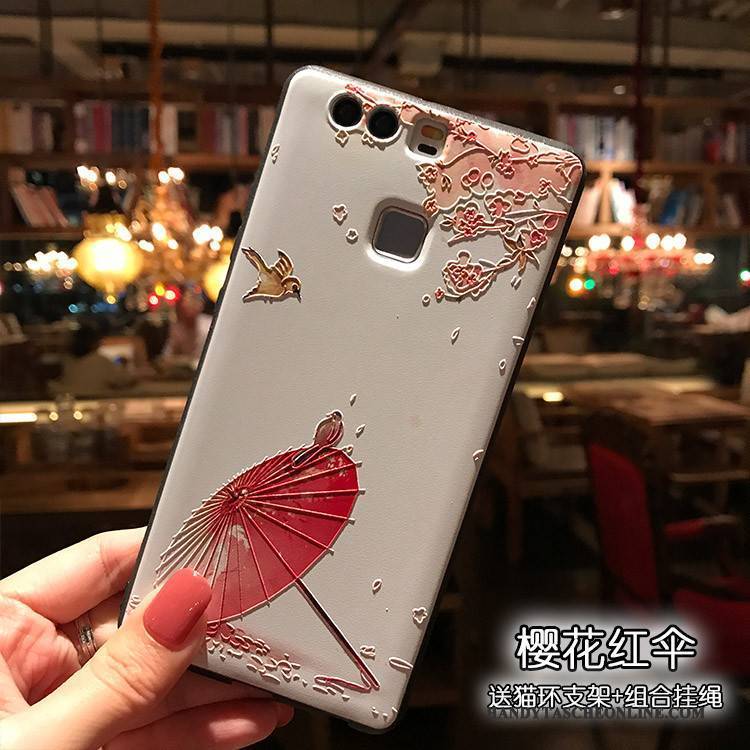 Hülle Huawei P9 Plus Taschen Schwarz Handyhüllen, Case Huawei P9 Plus Weiche Sakura Rot