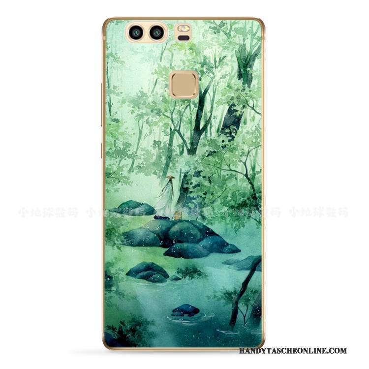 Hülle Huawei P9 Plus Weiche Chinesische Art Landschaft, Case Huawei P9 Plus Silikon Blau Tinte