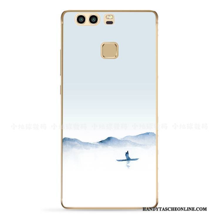 Hülle Huawei P9 Plus Weiche Chinesische Art Landschaft, Case Huawei P9 Plus Silikon Blau Tinte