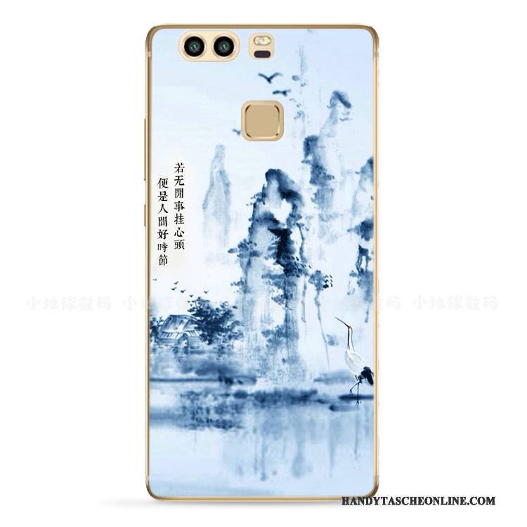 Hülle Huawei P9 Plus Weiche Chinesische Art Landschaft, Case Huawei P9 Plus Silikon Blau Tinte