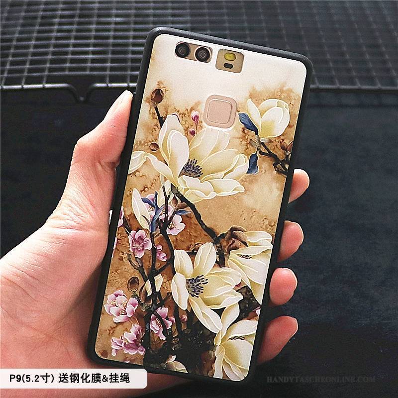 Hülle Huawei P9 Prägung Chinesische Art Rosa, Case Huawei P9 Kreativ Persönlichkeit Nubuck