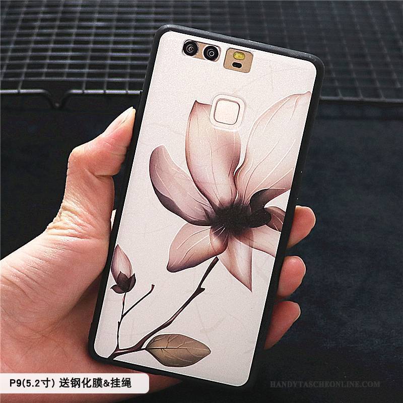 Hülle Huawei P9 Prägung Chinesische Art Rosa, Case Huawei P9 Kreativ Persönlichkeit Nubuck