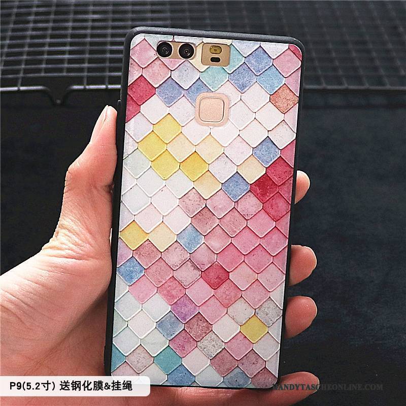 Hülle Huawei P9 Prägung Chinesische Art Rosa, Case Huawei P9 Kreativ Persönlichkeit Nubuck