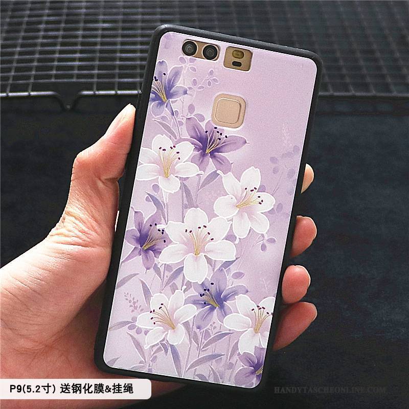 Hülle Huawei P9 Prägung Chinesische Art Rosa, Case Huawei P9 Kreativ Persönlichkeit Nubuck